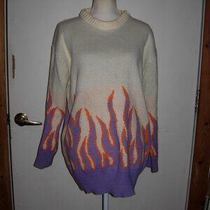 Fanjiuniu Orange and Purple Flame Sweater XL